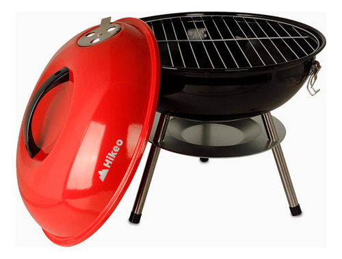 HIKEO Asador de Carbón Portátil 36 cm de Diámetro con Tapa, Parrilla para Carne Asada  para Jardín, Camping, Picnic, Patio, Parrillada o Playa, Mini Grill de Acero para Exteriores, Fácil de Limpiar