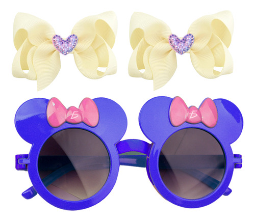 Set 2 Moños Clip Corazon Lentes Filtro Uv Forma Minnie Mouse Color Azul
