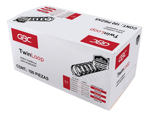 Arillo Metálico Twinloop Gbc M500144 7/16 Pulgadas-100 Pzs
