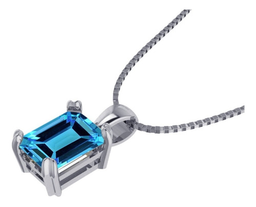 Imagem 5 de 7 de Colar Prata 925 Retangular Azul Topázio Natural - Exclusivo