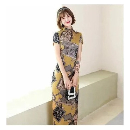 Chino Tradicional Qipao Cheongsam Vestido Negro Con Adornos