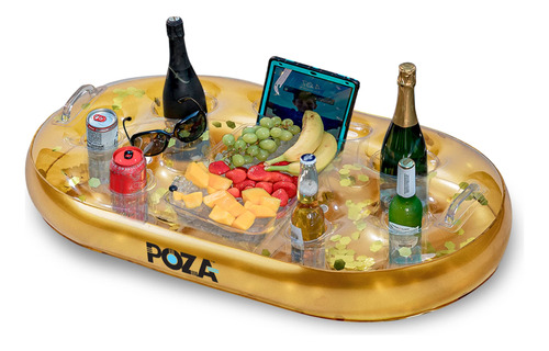 Poza Enfriador Flotante Inflable Dorado, Lujoso Soporte Para