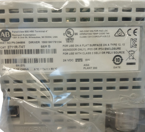 Panel View 800, Allen Bradley, Modelo: 2711r-t4t
