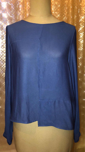 Blusa De Gasa Azul Marino Marca Zara Talle M