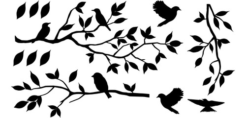 Imagen 1 de 5 de Diseño Pájaros Y Ramas De Árbol Vinilo Decorativo Decoración