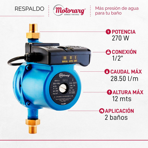 Imagen 2 de 6 de Bomba Presurizadora Motorarg Tip2 12mts 2 Baños Accesorios 2