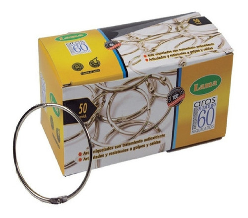 Imagen 1 de 3 de Caja X50 Aros Anillos Ganchos Metal Escolar Carpeta 60mm