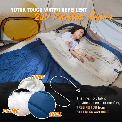 Saco De Dormir Doble Con Almohada Para Camping Frío 3 Estaci Harmony 400t Azul Ubicación De La Cremallera
