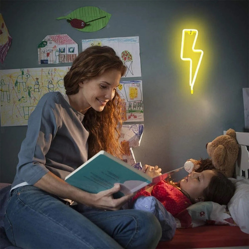 Luminária De Led Raio Amarelo Neon Vazada Silhueta