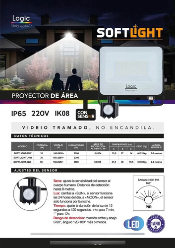 Logic Proyector Softlight 30w C/sensor De Movimiento