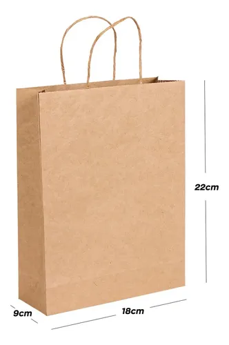 Sacola De Papel P 18x22x9cm 100und Kraft Monolúcido Com Alça Torcida Embalagem Fácil