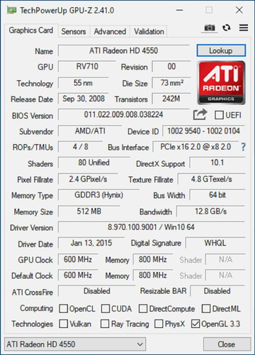 Imagem 4 de 6 de Ati Radeon Hd 4550 512mb Gddr3 Perfil Baixo Low Profile 2vga