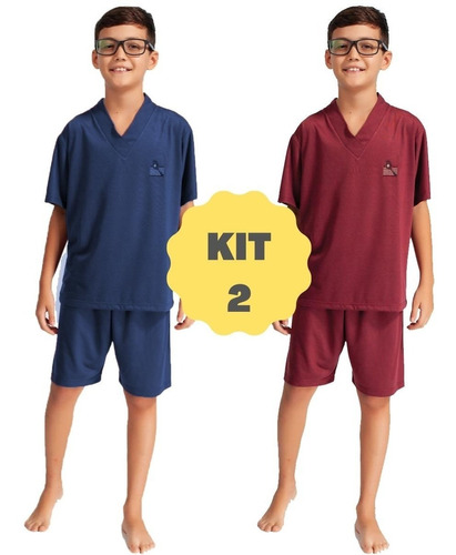 Kit 2 Pijamas Masculino Infantil Juvenil Verão Calor