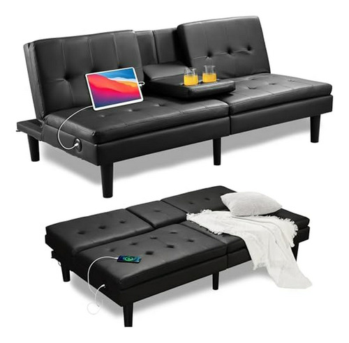 Convertible Futón Con Usb, Memory Foam Y Portavasos Compatib