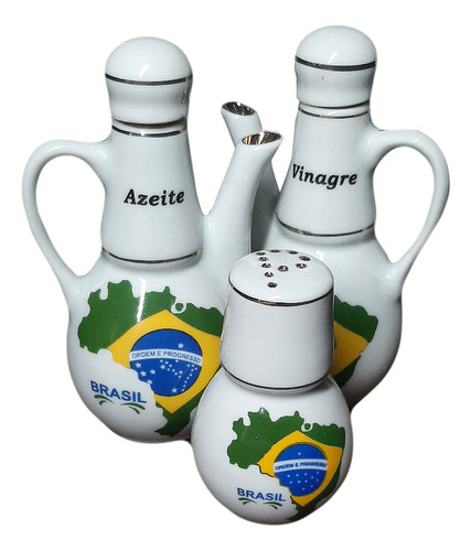 Kit Galheteiro 3 Itens Mapa Brasil Sal Azeite E Vinagre C284