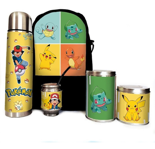 Equipo De Mate Completo Pokemon  Cuero Set Kit Matero