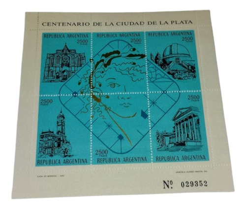 Bloque Estampillas Centenario Ciudad De La Plata 1982