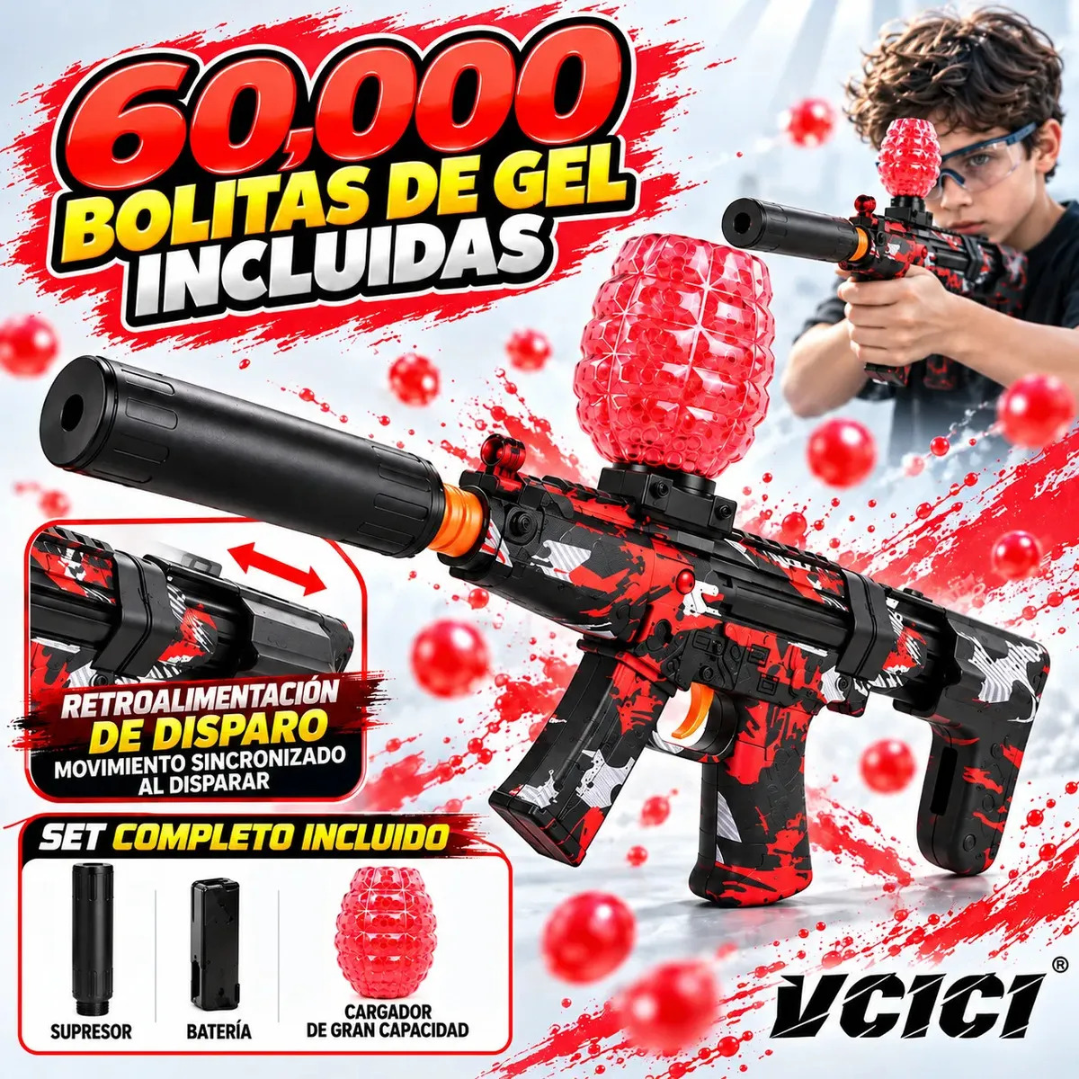 Pistola de Hidrogel MP5 Roja con Diseño de Graffiti, Juguete Automático para Niños, Regalo Ideal en Cumpleaños, Navidad o Reyes.
