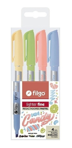 Resaltador Filgo Lighter Fine Pastel Candy X4 Colores