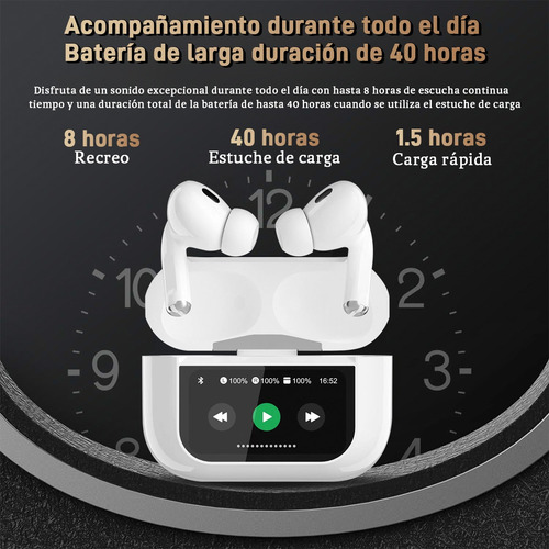 Smart Pantalla Audífonosanc Bluetooth 5.4 Anc Twsauriculares Blanco