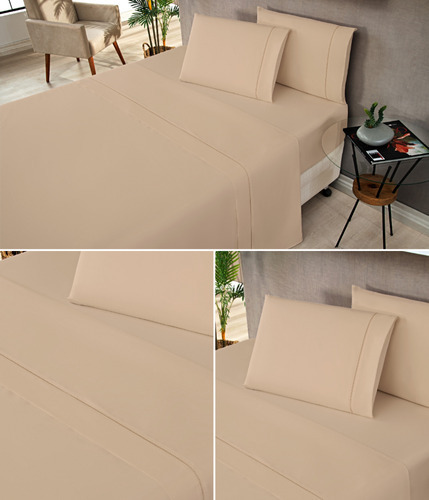 Lençol Para Cama Solteiro 188cm X 88cm Ponto Palito 3 Peças Cor Nude Desenho Do Tecido Liso