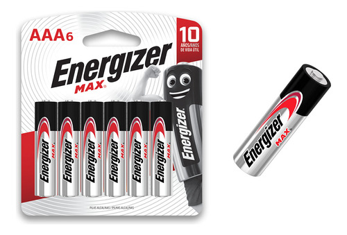 06 Pilhas Palito Aaa Max Alcalina Energizer 1 Cartela