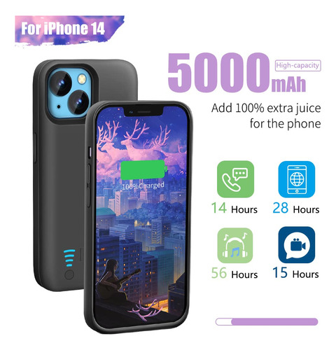 Funda De Batería Sitong Para iPhone 14 5000 Mah Negra