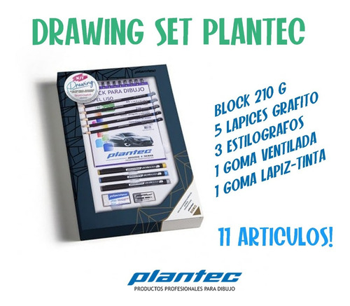 Drawing Kit Plantec Block+ 5 Lápices+ 3 Estilógrafos+ 2 Goma