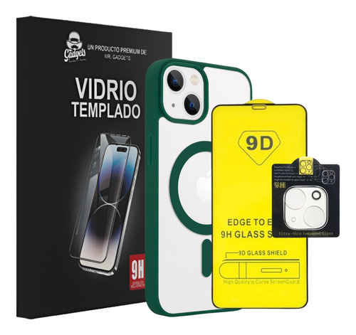 Kit Funda Verde +  Mica Pantalla Cámara Para iPhone Magsafe