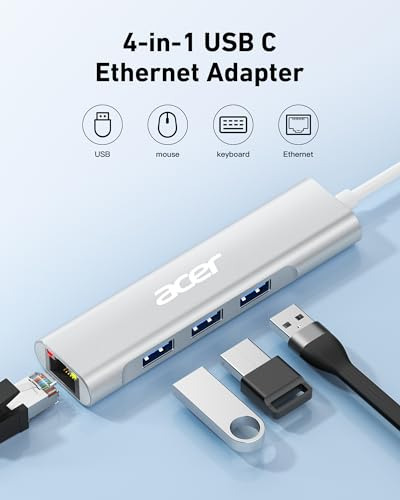 Adaptador Acer Usb C A Ethernet, Concentrador Usb C 4 En 1 C