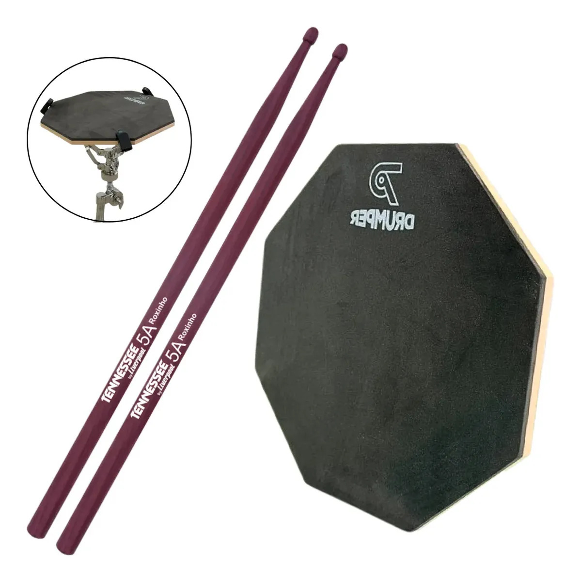 Pad Estudo Praticável Bateria Profissional + 1 Par 5a Baquet Preto