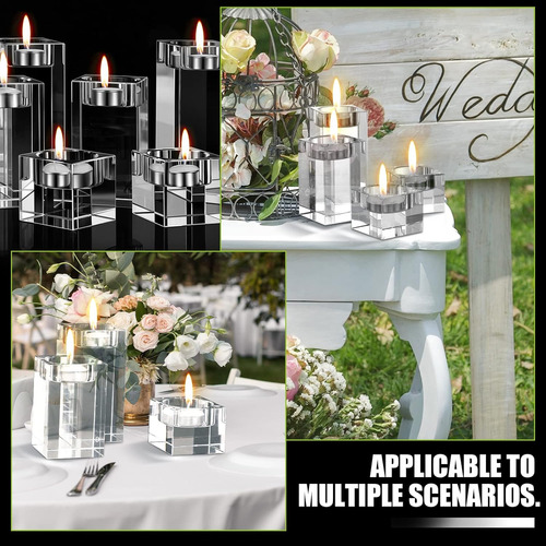 6 Portavelas De Cristal Transparente, Candelabros Cuadrados
