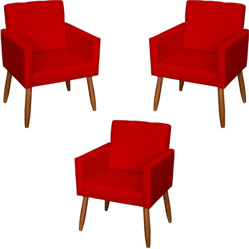 Kit 3 Cadeiras Escritório Poltronas Decorativas Reforçadas Cor Vermelho Desenho do tecido SUEDE LISO