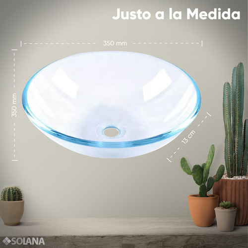 Solana Kit Ovalin De Vidrio Templado 35cm Con Contra Push De Acero Inoxidable Y Cespol Completo Níquel / Kit Completo Babel-1 Para Baño Hogar / Hoteles / Oficinas