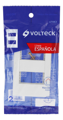 Placa 2 Módulos + Tapón Ciego, Línea Española, Color Blanco Blanco