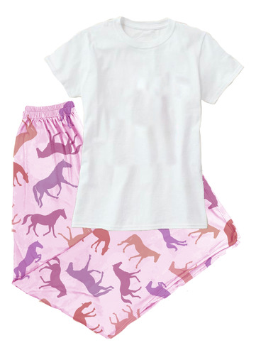 Pijama De Pantalon Y Camiseta De Caballos Rosados