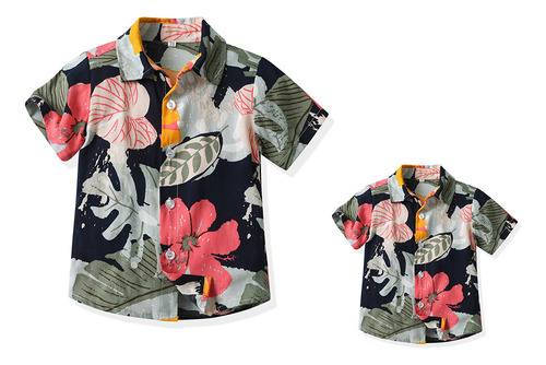 Polera Floral Hawaiana De Manga Corta Para Niños