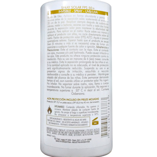 Protector Solar 50+ Idraet Spray Resiste Al Agua Invisible