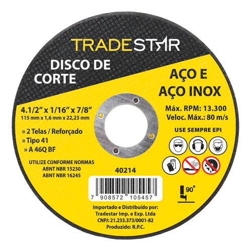 Disco De Corte Metal 4.1/2 115x1,6 Mm