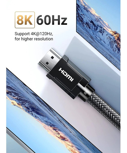 Imagen 4 de 8 de Cable Hdmi 2.1a Premium Ugreen 1,5 Mts Trenzado 8k 4k Hdr