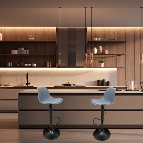 Set De 2 Bancos Bar Barra Cocina Respaldo Posapie Base Negra Acabado de la estructura Gris Color Gris