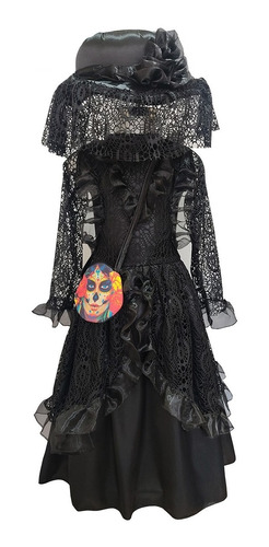 Disfraz Vestido Catrina Viuda Negra Dia De Muertos Halloween