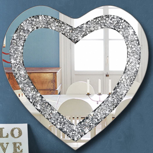 Espejo Decorativo Plateado En Forma De Corazón De Diamante
