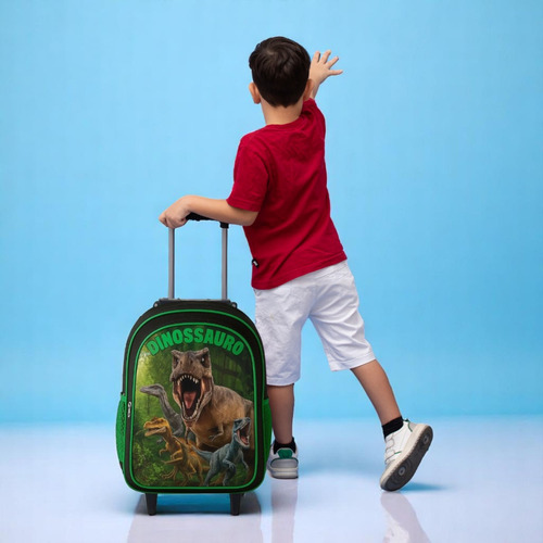 Bolsa Mochila Escolar Rodinha Masculina Lancheira Estojo Cor Tema Desenho Do Tecido Dinossauro