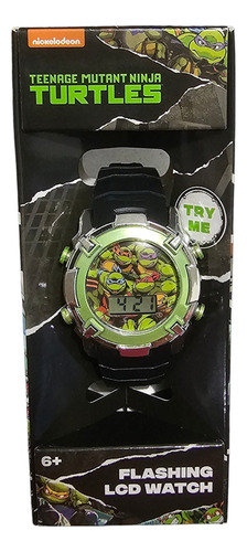 Reloj Lcd Ninja Turtles Con Luces Tortugas Ninja Color de la correa Negro