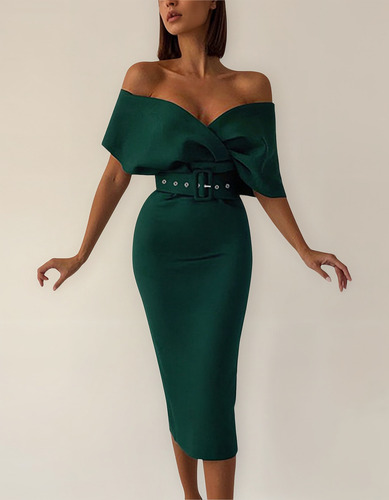 Vestido De Mujer, Cintura Casual, Cinturón Liso, Cuello En V