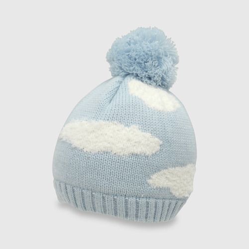 Gorro De Bebé Niño De Lana Con Nubes Celeste (3 A 24 Meses)