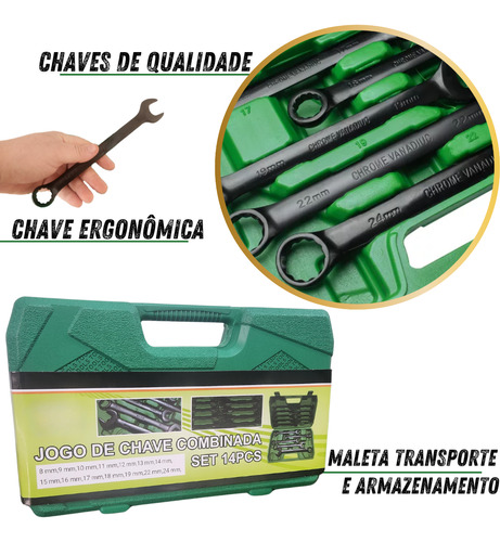 Kit Jogo Chave Combinada 8 A 24 Mm Profissional Com Maleta