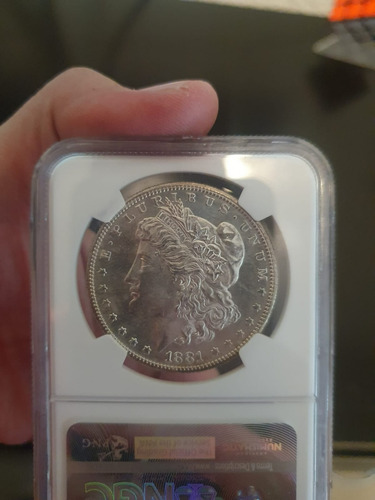 Morgan Dollar 1881, S Ms63 Cac Green Label (con Patina)