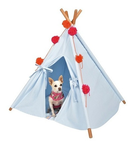 Tipi Azul Con Pompones Para Perro Pequeño Y Mediano Color Azul claro